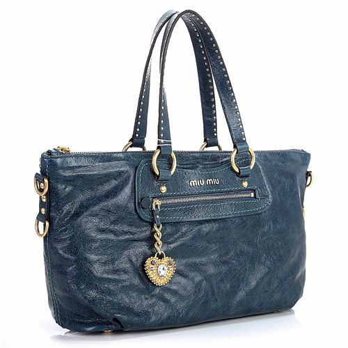 6683 Miu Miu in pelle lucida Tote Bag 6683 Blu